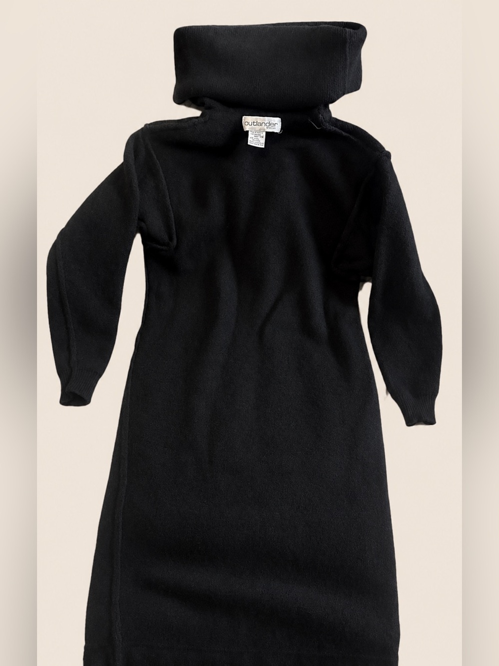 Black Turtleneck Fitted Wool Women's Sweater Dress